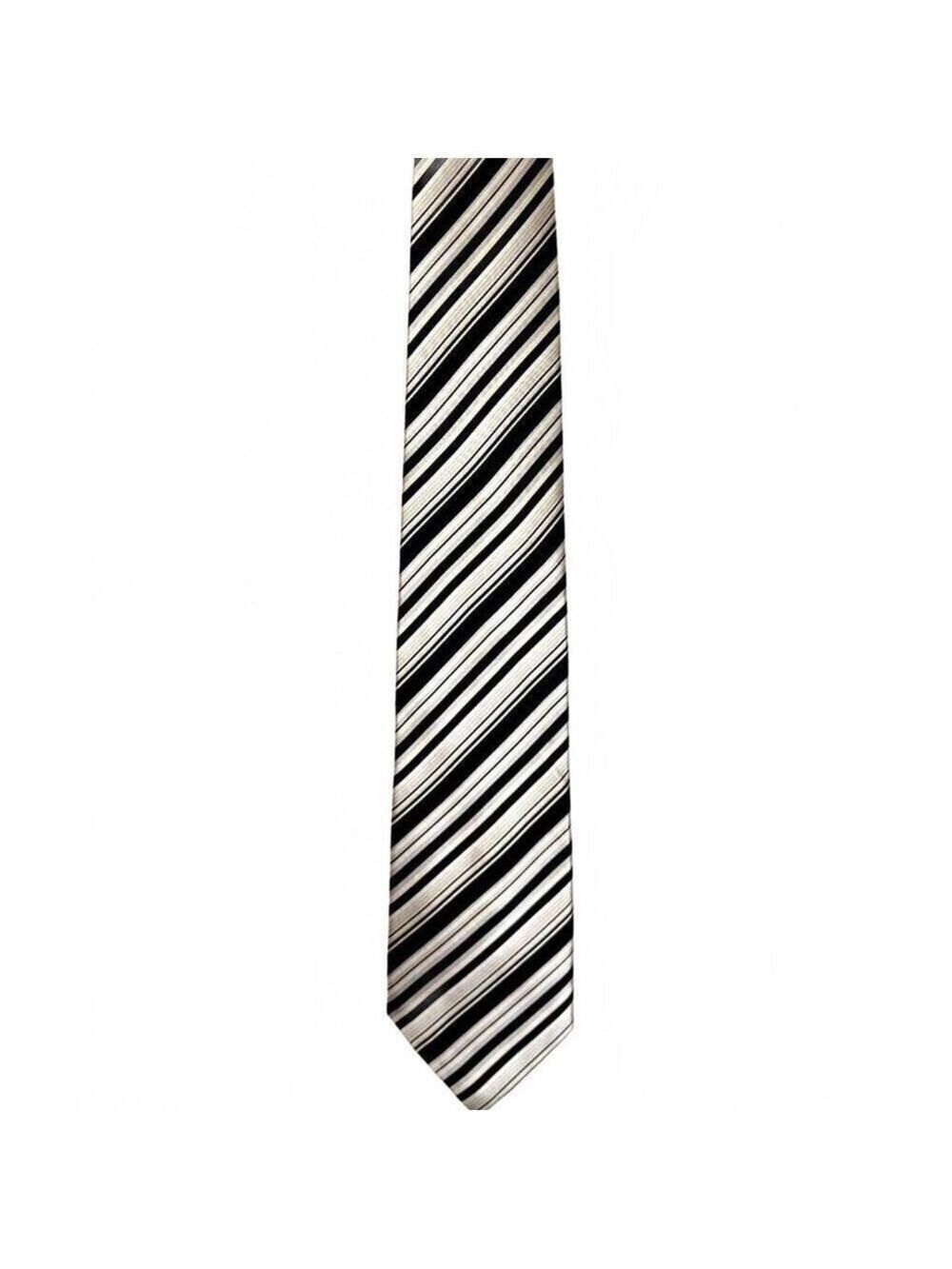 Ted Baker Knotted Collection Silk Tie Black Silver Diagonal Stripe 100% Silk